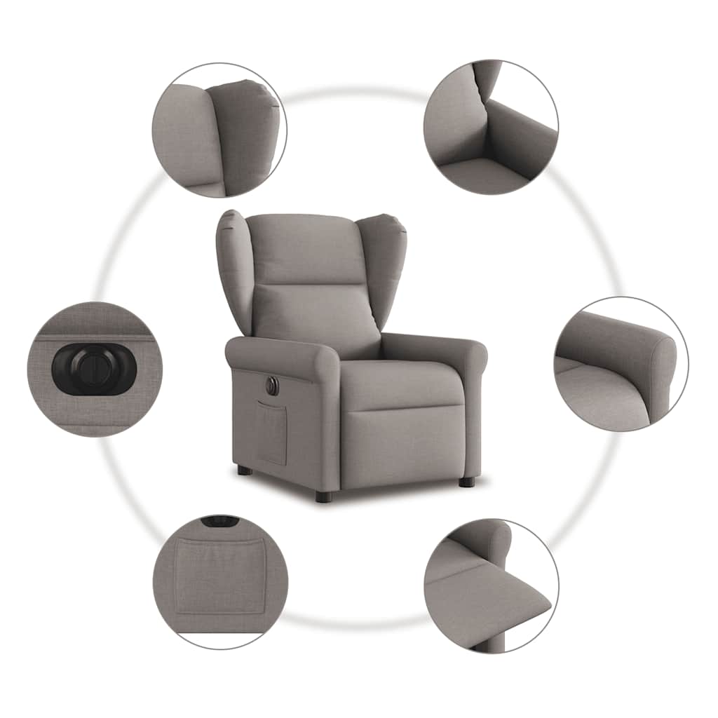 vidaXL Elektryczny fotel rozkładany, kolor taupe, obity tkaniną