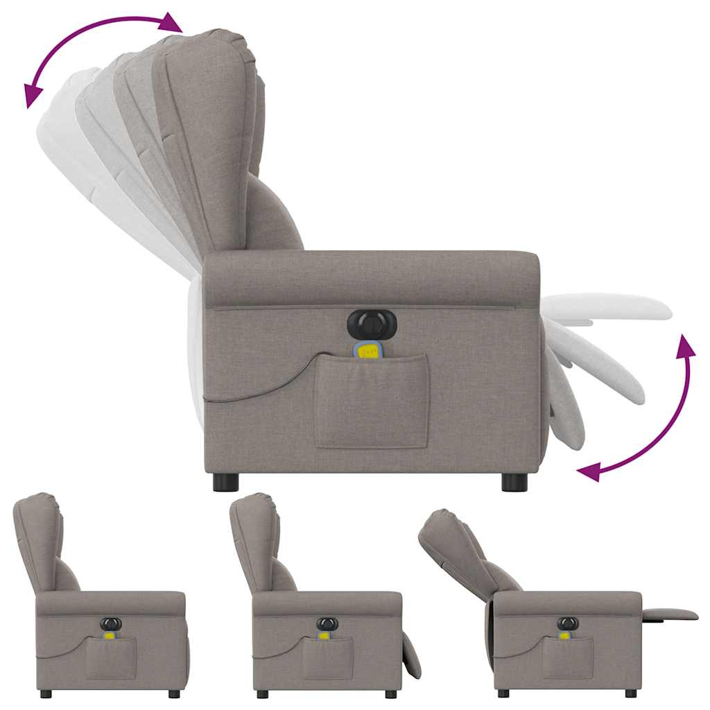 vidaXL Rozkładany fotel masujący, elektryczny, kolor taupe, tkanina