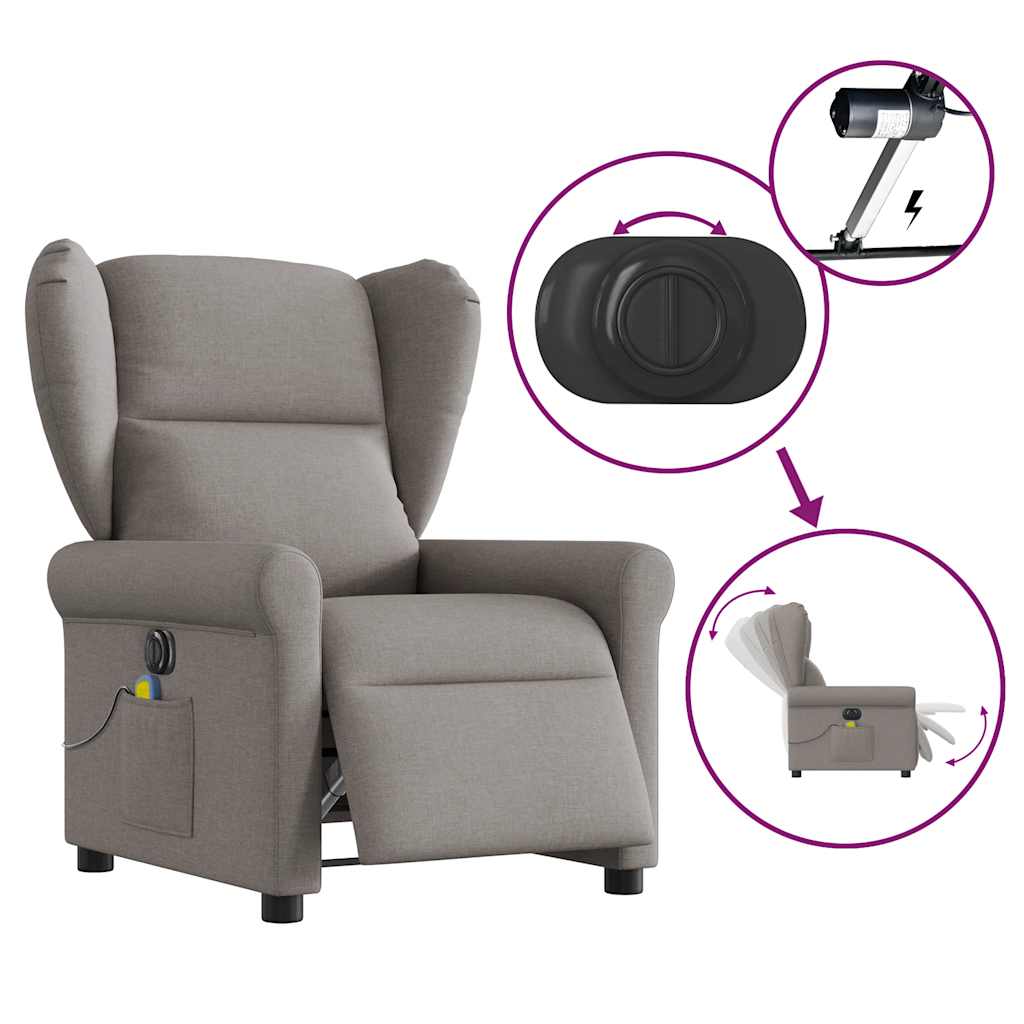 vidaXL Rozkładany fotel masujący, elektryczny, kolor taupe, tkanina