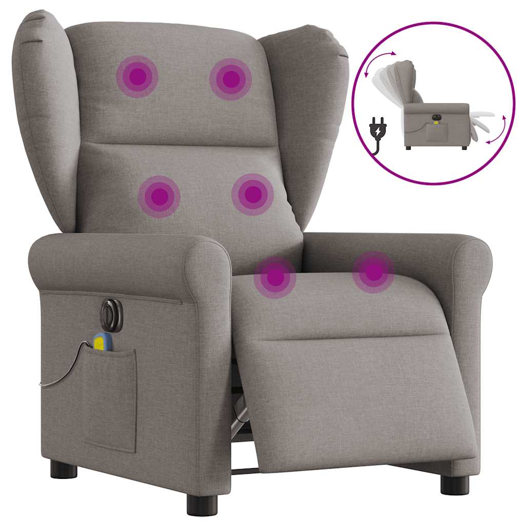 vidaXL Rozkładany fotel masujący, elektryczny, kolor taupe, tkanina