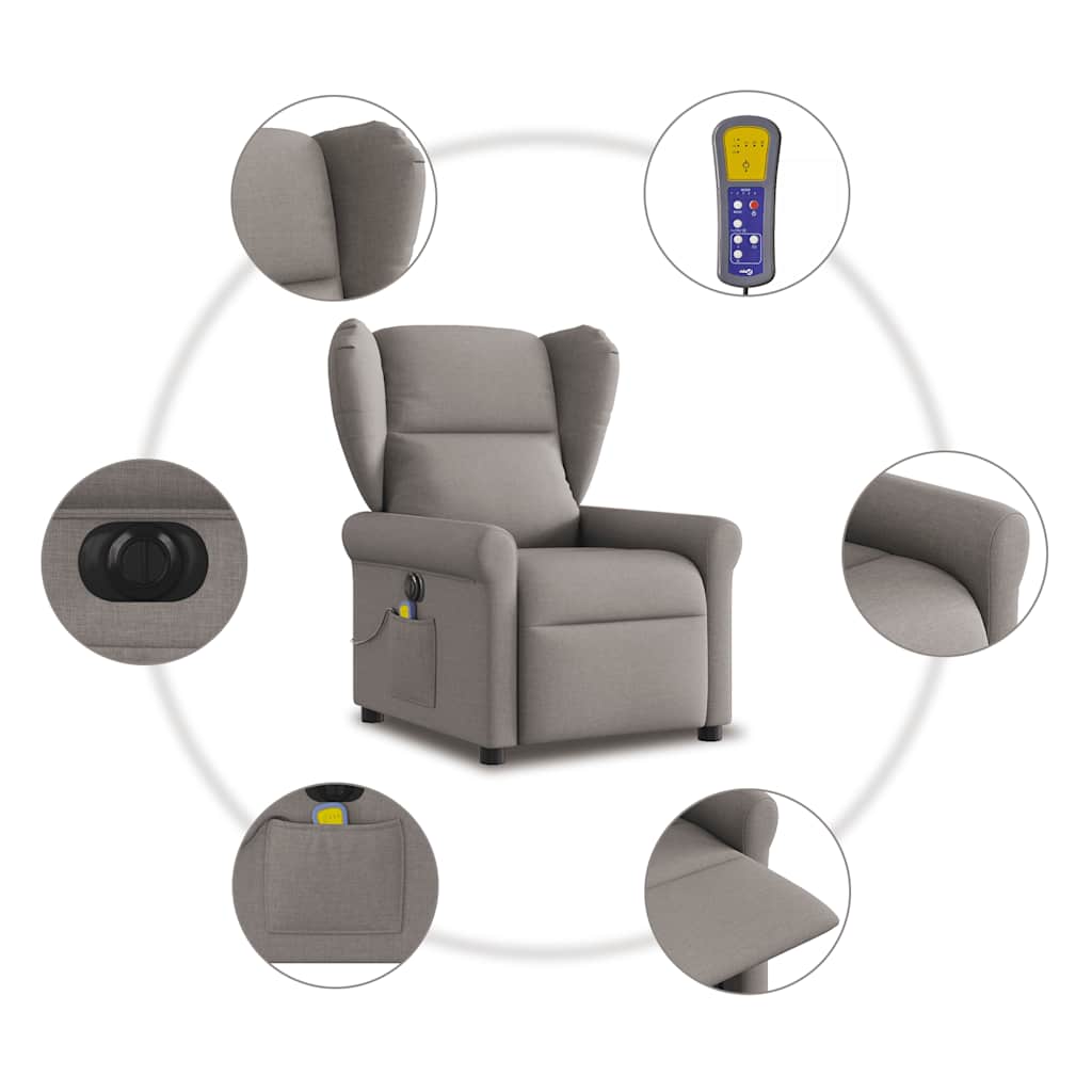 vidaXL Rozkładany fotel masujący, elektryczny, kolor taupe, tkanina