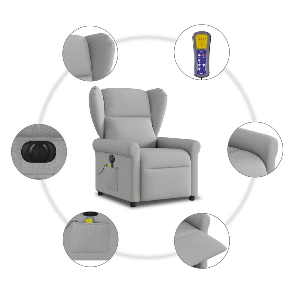 vidaXL Rozkładany fotel masujący, elektryczny, szara, tkanina