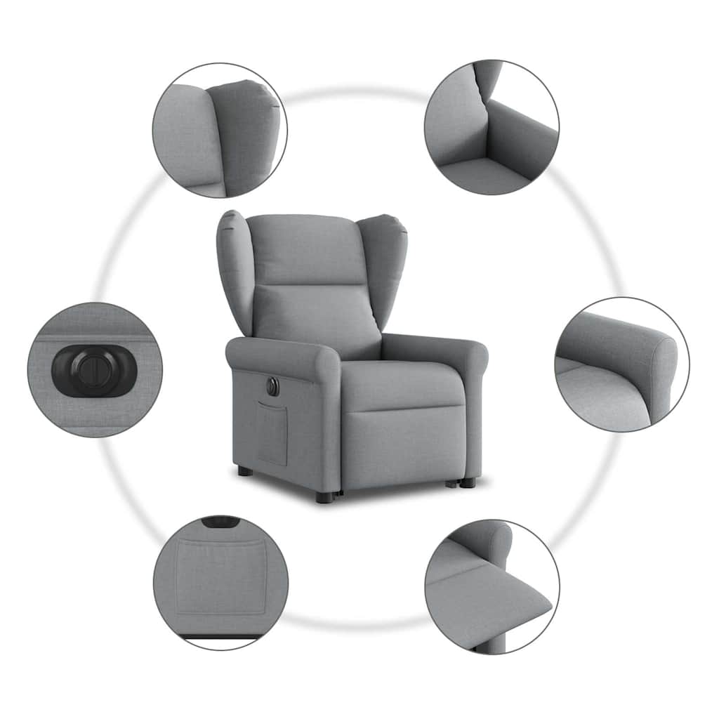 vidaXL Podnoszony fotel masujący, elektryczny, rozkładany, jasnoszary