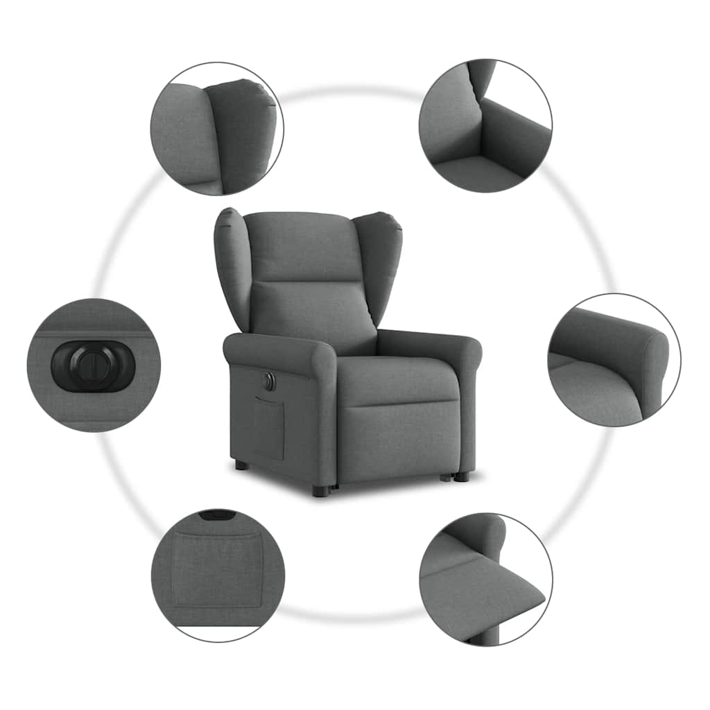 vidaXL Podnoszony fotel masujący, elektryczny, rozkładany, ciemnoszary