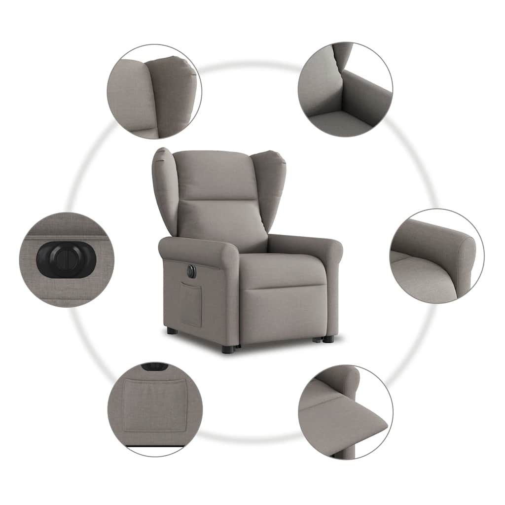 vidaXL Podnoszony fotel rozkładany, elektryczny, kolor taupe, tkanina