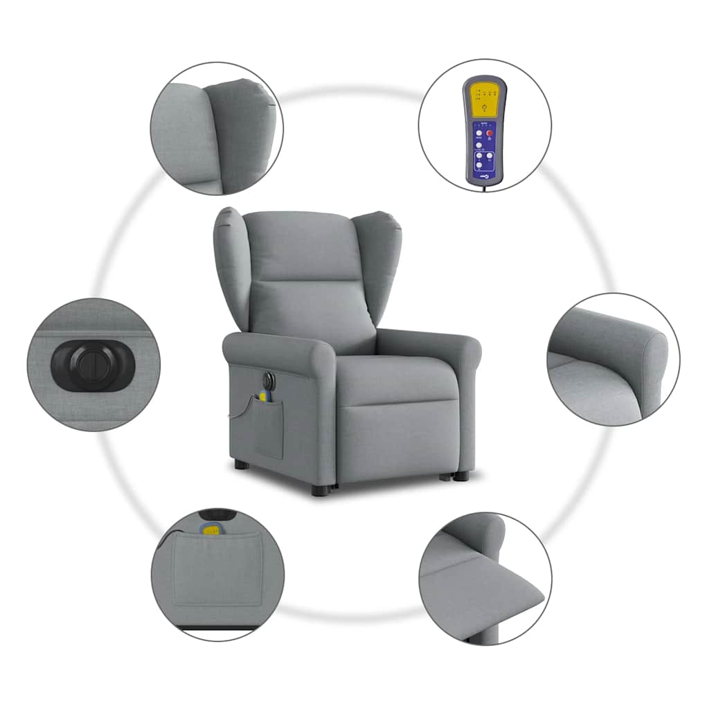 vidaXL Podnoszony fotel masujący, elektryczny, rozkładany, jasnoszary