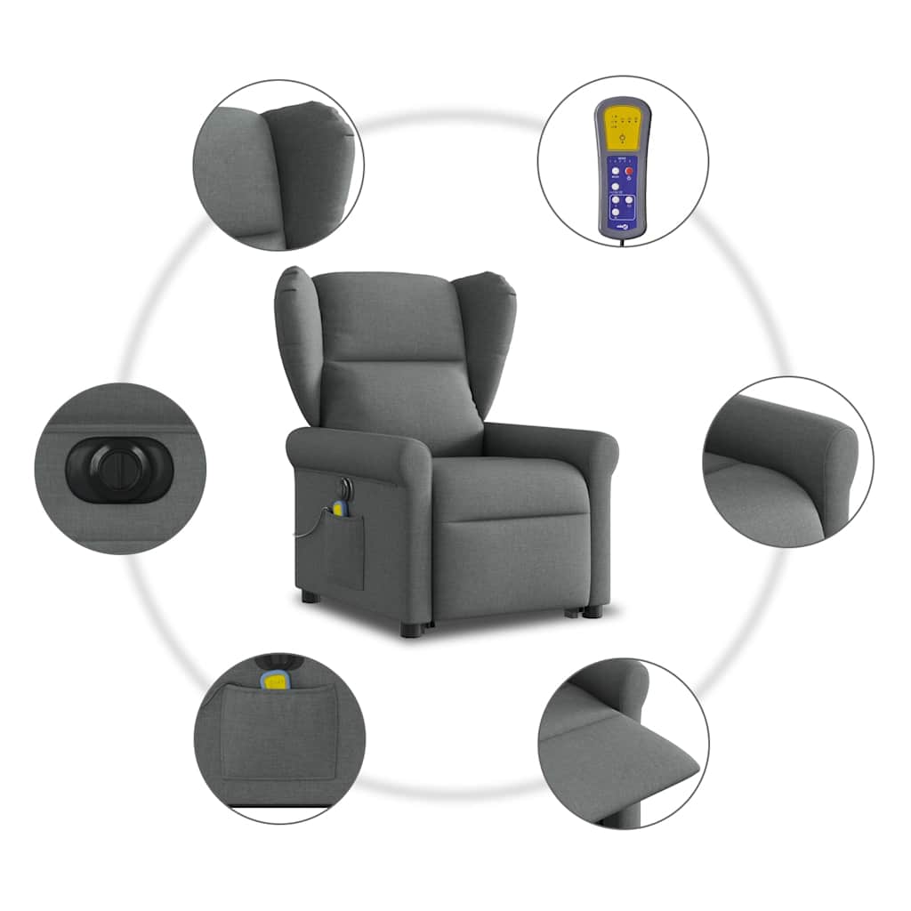 vidaXL Podnoszony fotel masujący, elektryczny, rozkładany, ciemnoszary