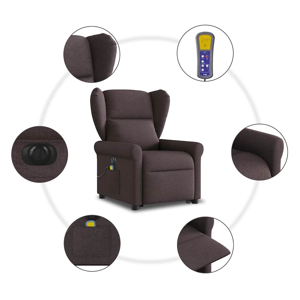 vidaXL Podnoszony fotel masujący, elektryczny, rozkładany, ciemny brąz