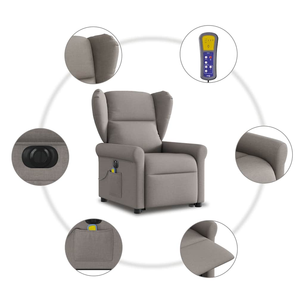 vidaXL Podnoszony fotel masujący, elektryczny, rozkładany, kolor taupe