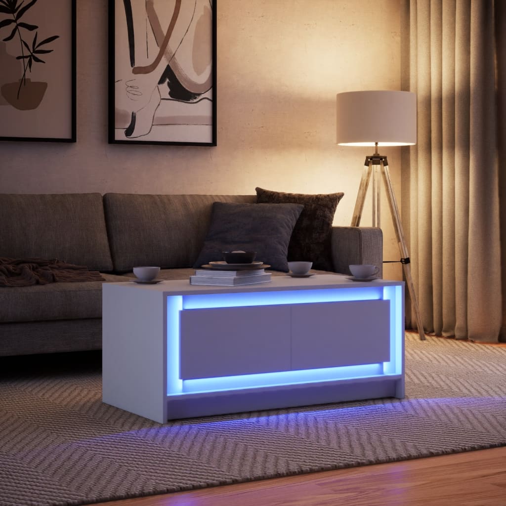 vidaXL Stolik kawowy z LED, biały, materiał drewnopochodny