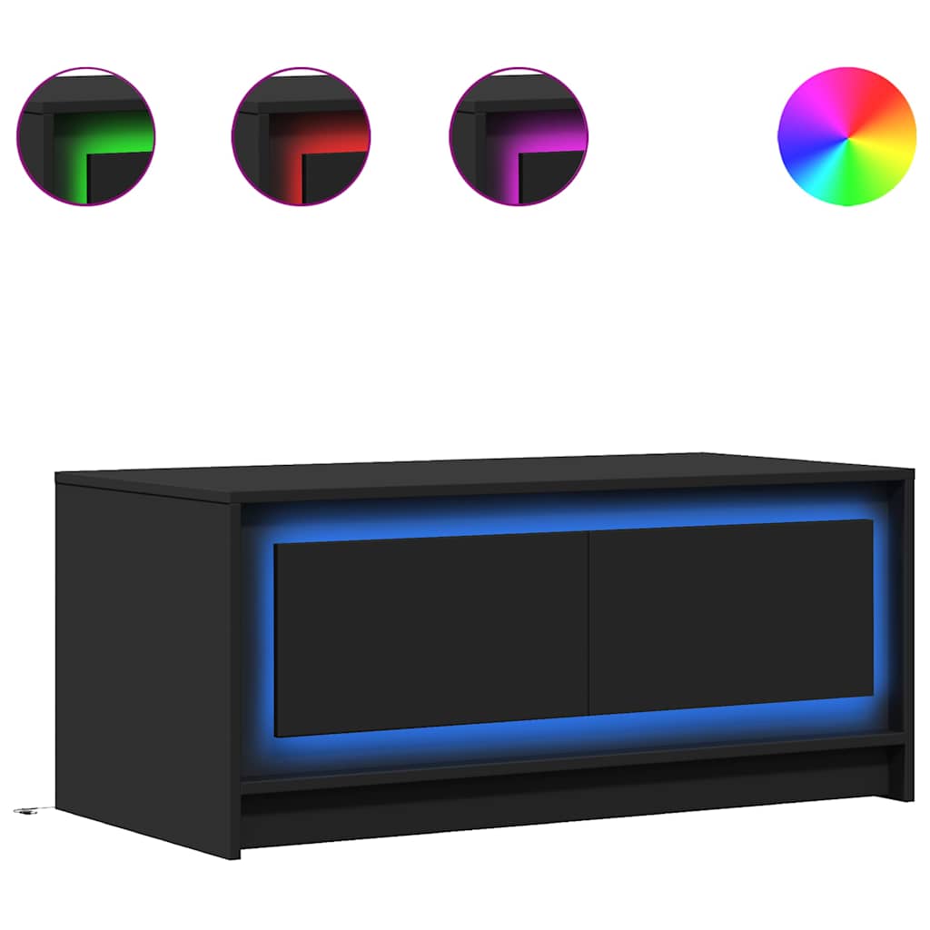 vidaXL Stolik kawowy z LED, czarny, materiał drewnopochodny