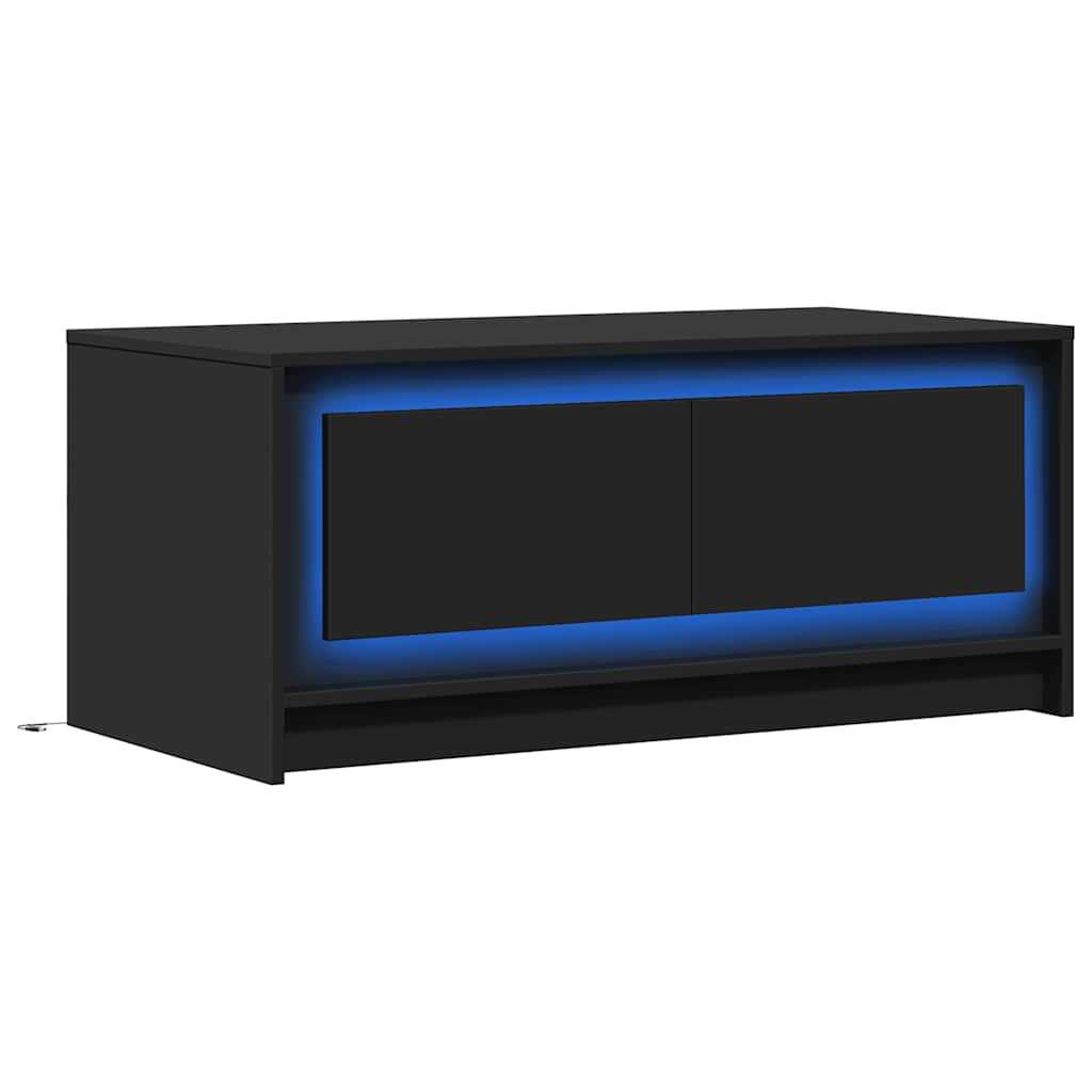 vidaXL Stolik kawowy z LED, czarny, materiał drewnopochodny