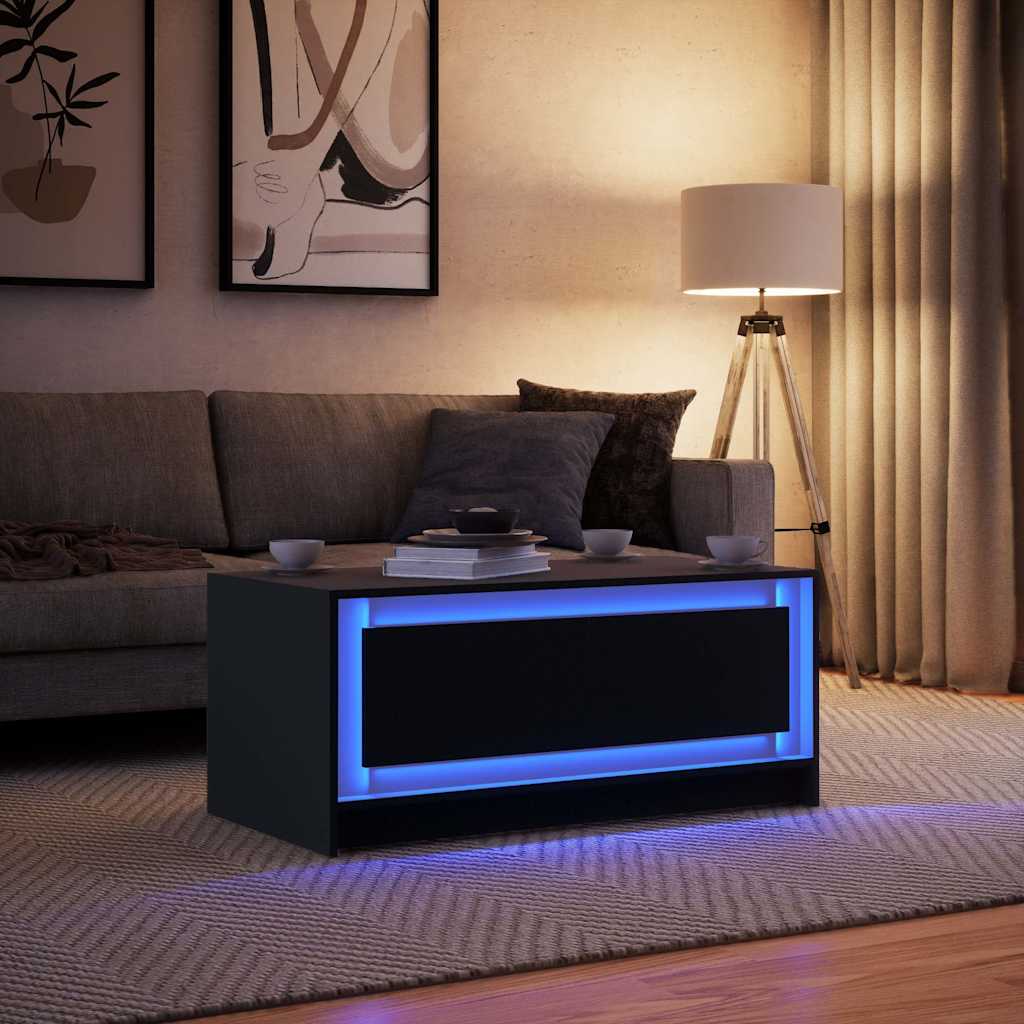 vidaXL Stolik kawowy z LED, czarny, materiał drewnopochodny