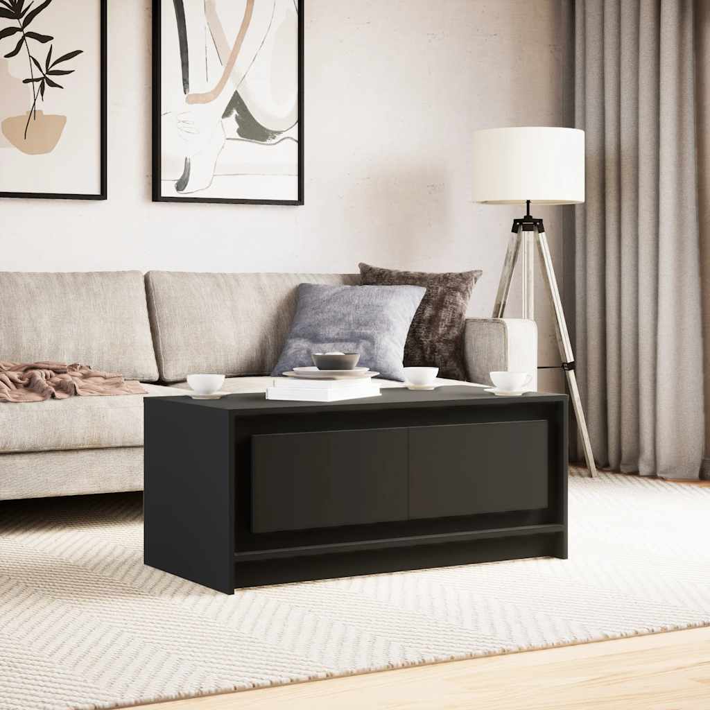 vidaXL Stolik kawowy z LED, czarny, materiał drewnopochodny