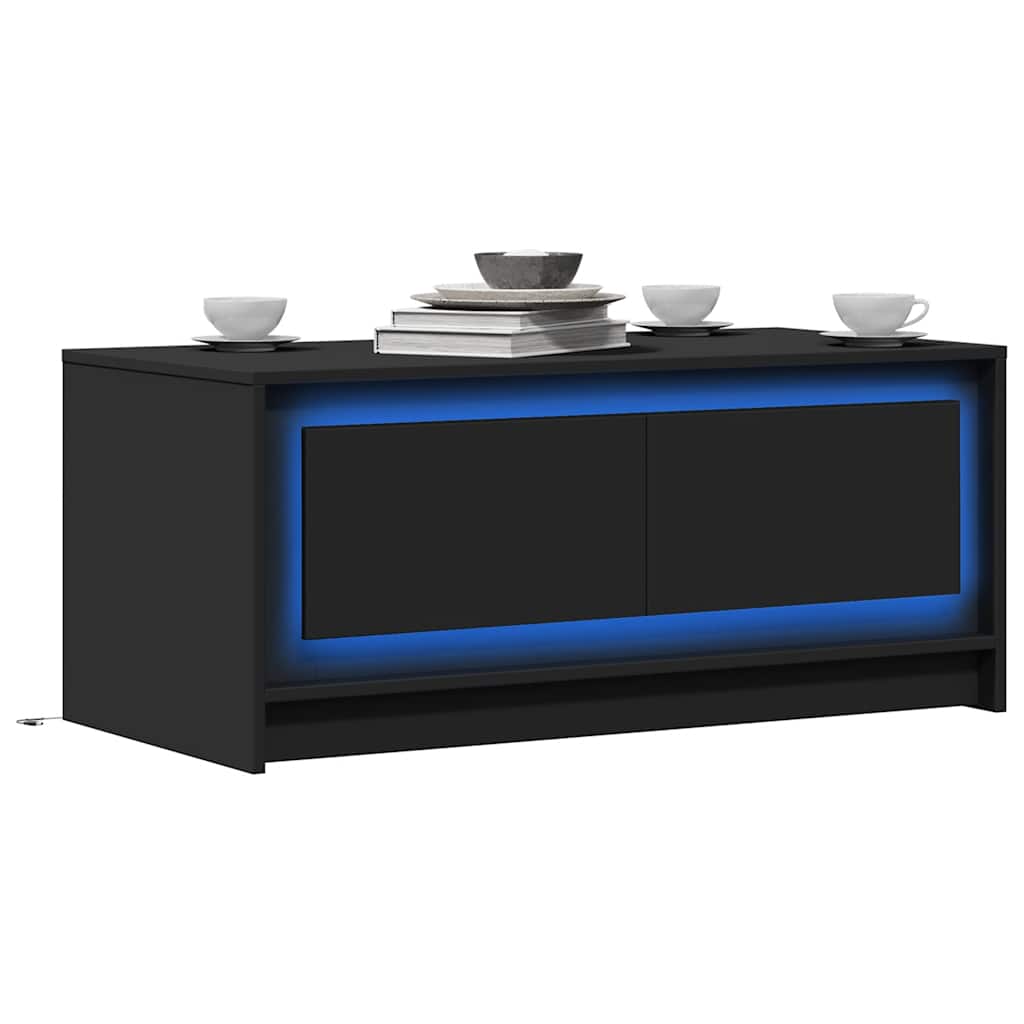 vidaXL Stolik kawowy z LED, czarny, materiał drewnopochodny
