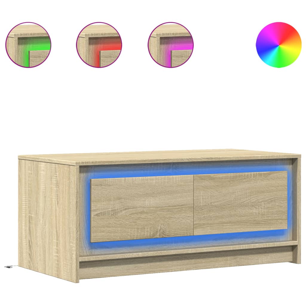 vidaXL Stolik kawowy z LED, dąb sonoma, materiał drewnopochodny