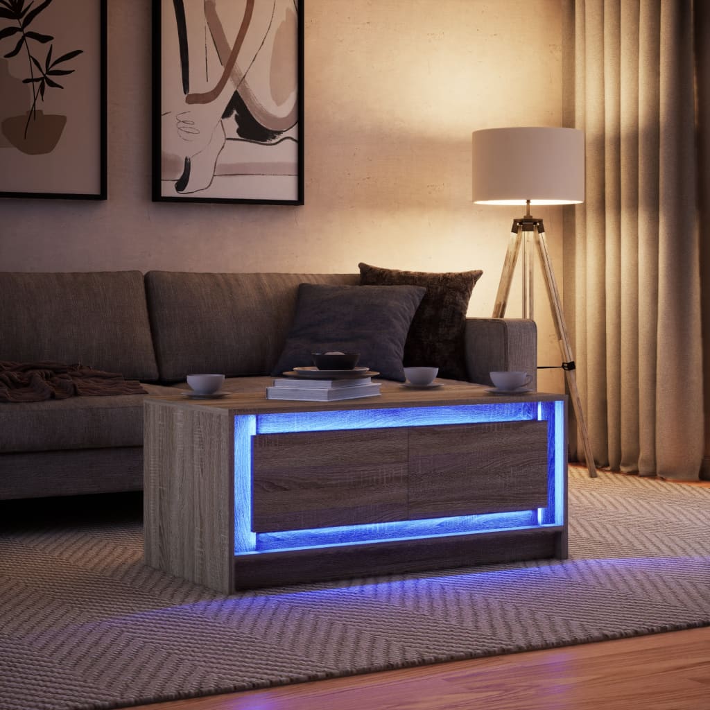 vidaXL Stolik kawowy z LED, dąb sonoma, materiał drewnopochodny