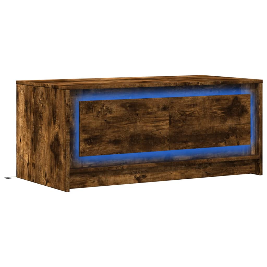 vidaXL Stolik kawowy z LED, przydymiony dąb, materiał drewnopochodny