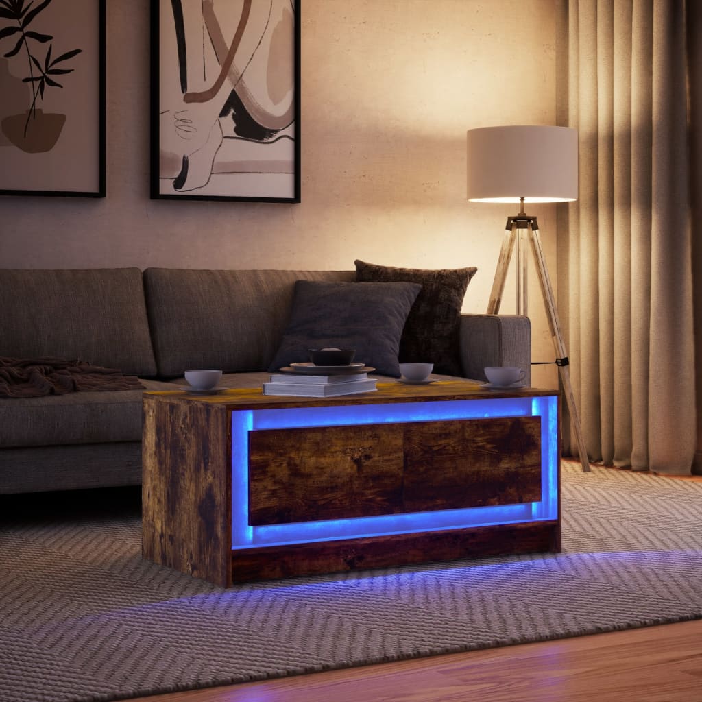 vidaXL Stolik kawowy z LED, przydymiony dąb, materiał drewnopochodny