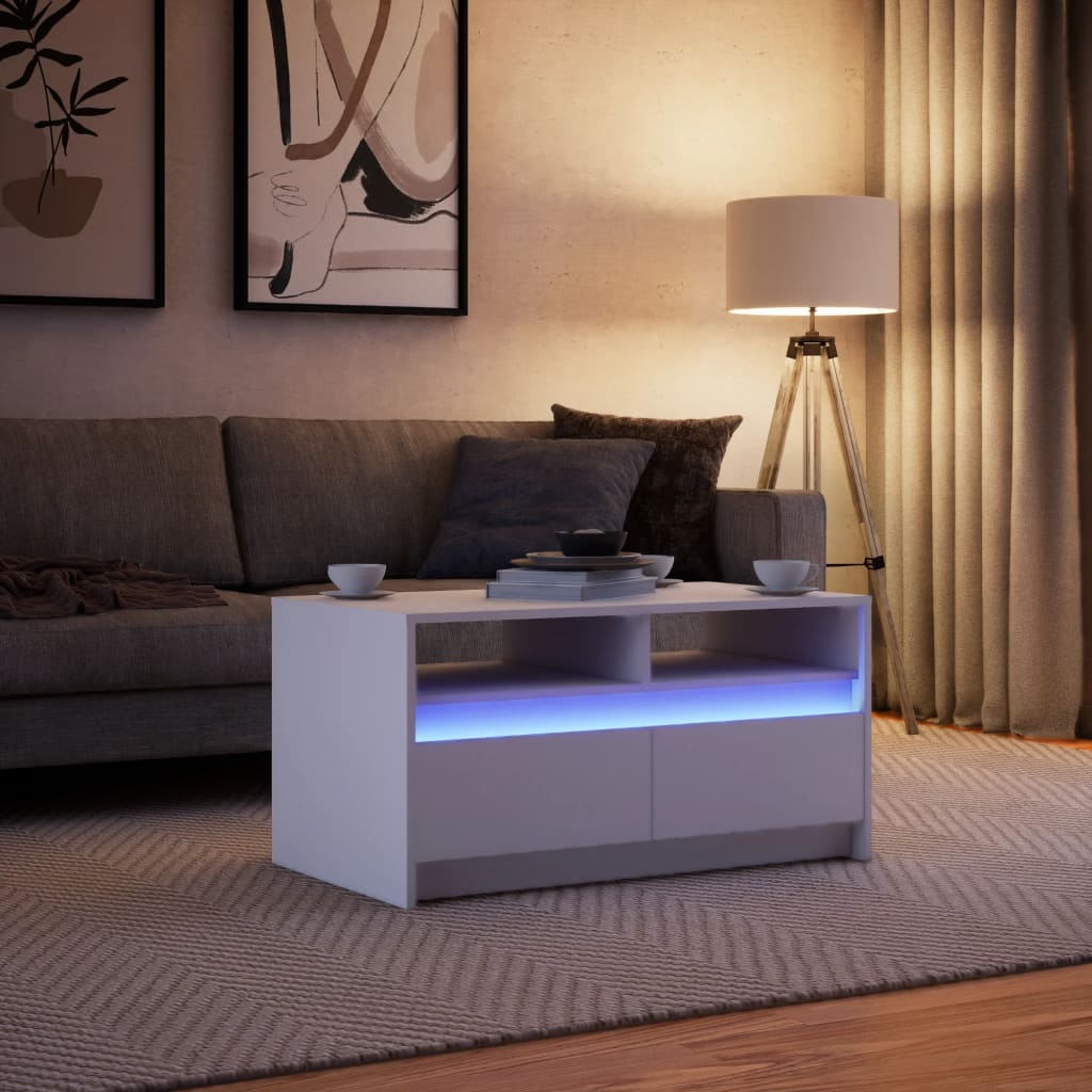 vidaXL Stolik kawowy z LED, biały, materiał drewnopochodny
