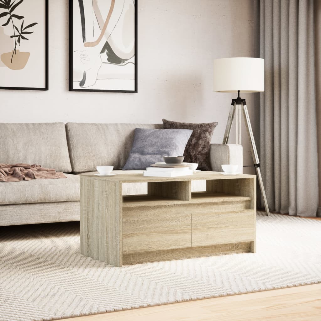vidaXL Stolik kawowy z LED, dąb sonoma, materiał drewnopochodny