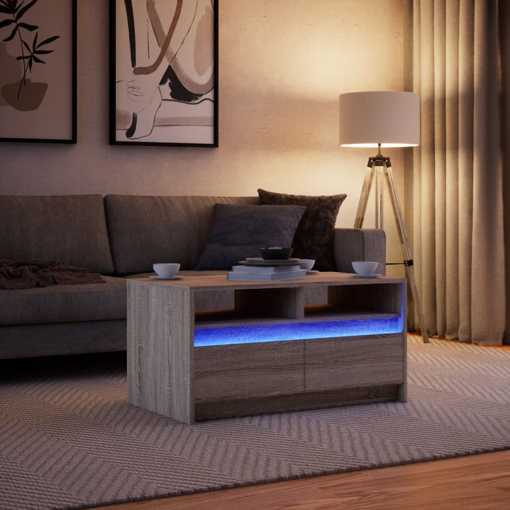 vidaXL Stolik kawowy z LED, dąb sonoma, materiał drewnopochodny
