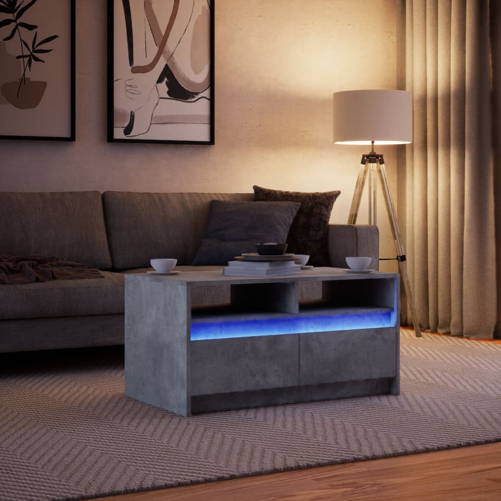 vidaXL Stolik kawowy z LED, szarość betonu, materiał drewnopochodny
