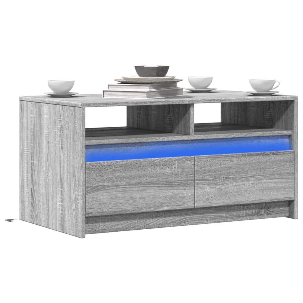 vidaXL Stolik kawowy z LED, szary dąb sonoma, materiał drewnopochodny