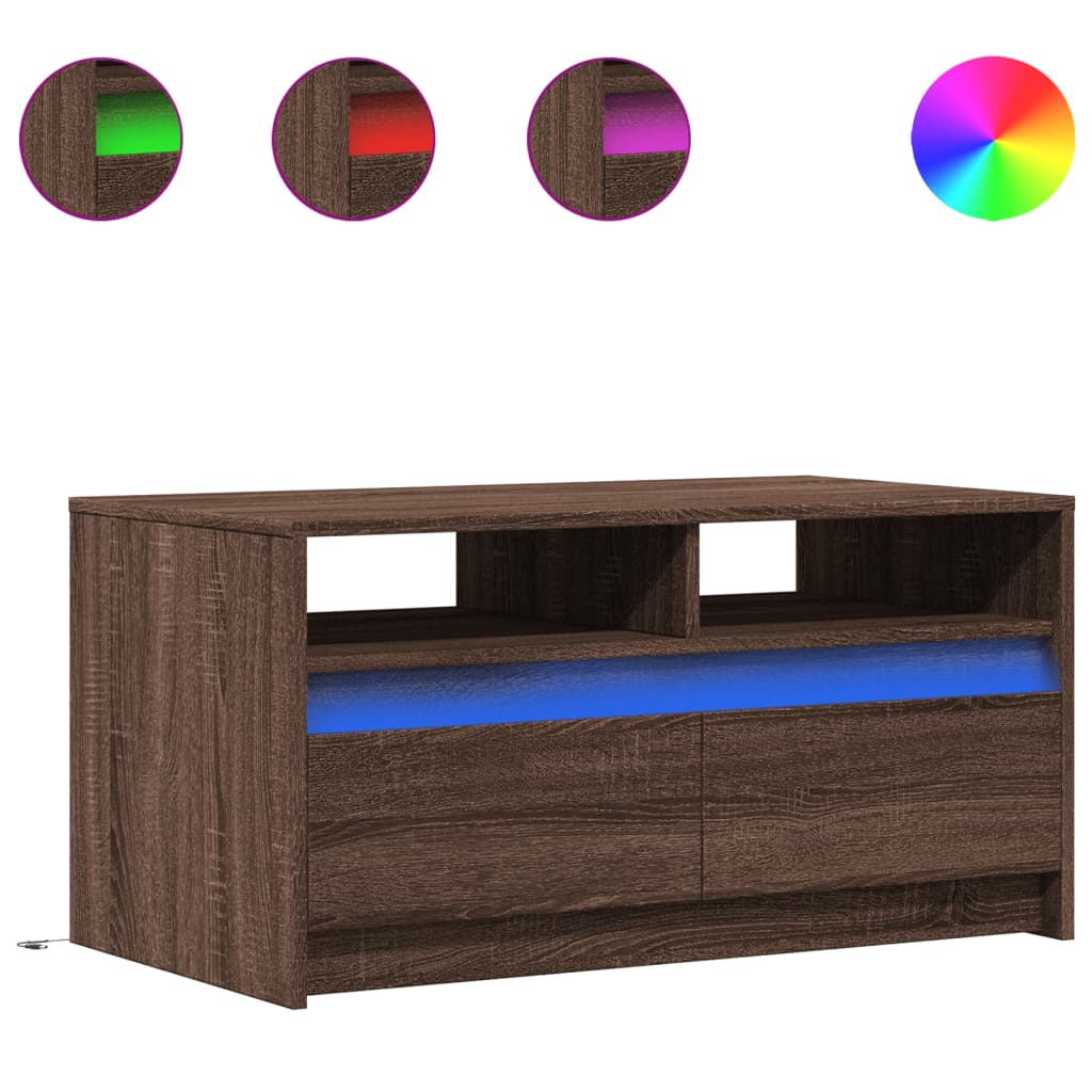 vidaXL Stolik kawowy z LED, brązowy dąb, materiał drewnopochodny