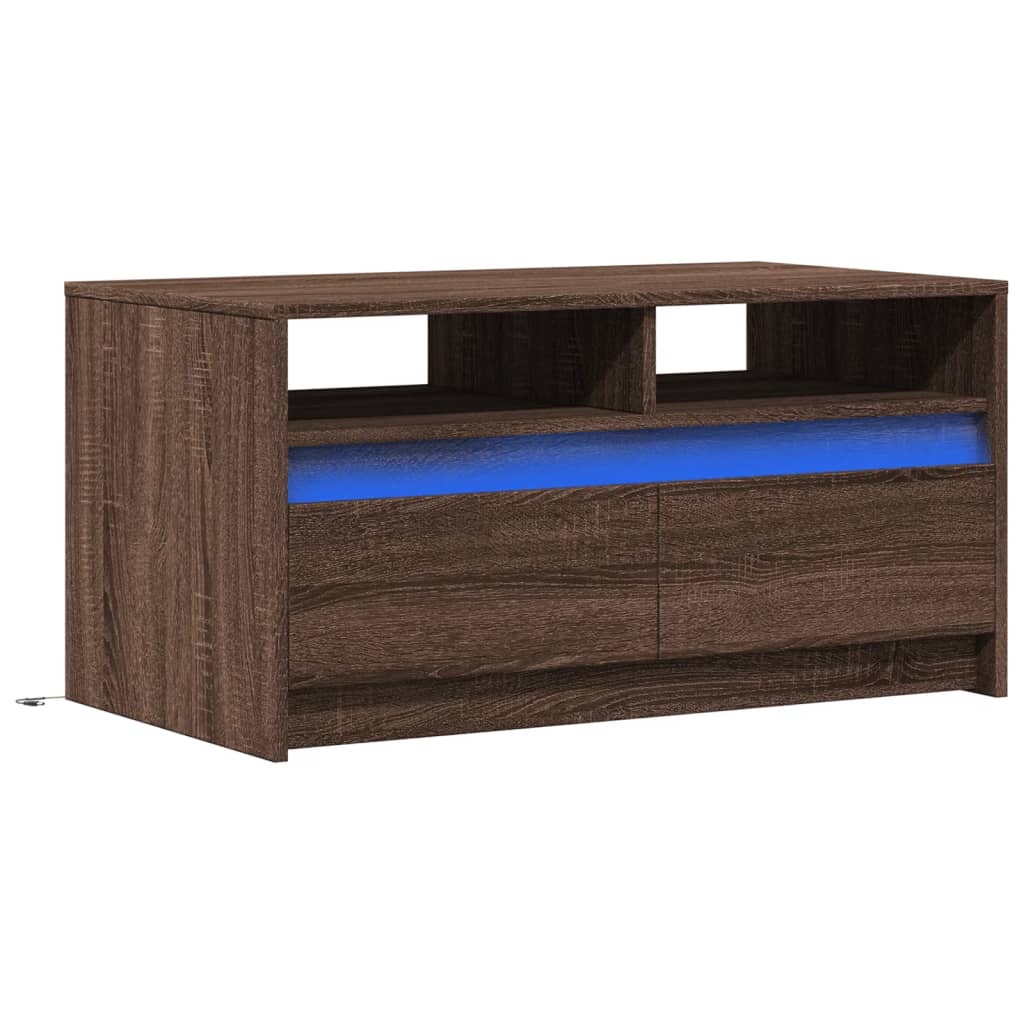 vidaXL Stolik kawowy z LED, brązowy dąb, materiał drewnopochodny