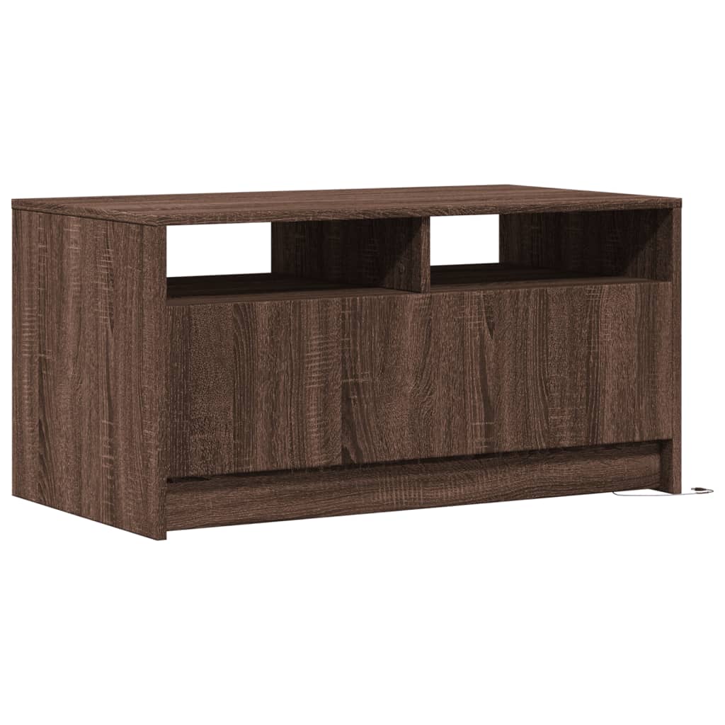 vidaXL Stolik kawowy z LED, brązowy dąb, materiał drewnopochodny