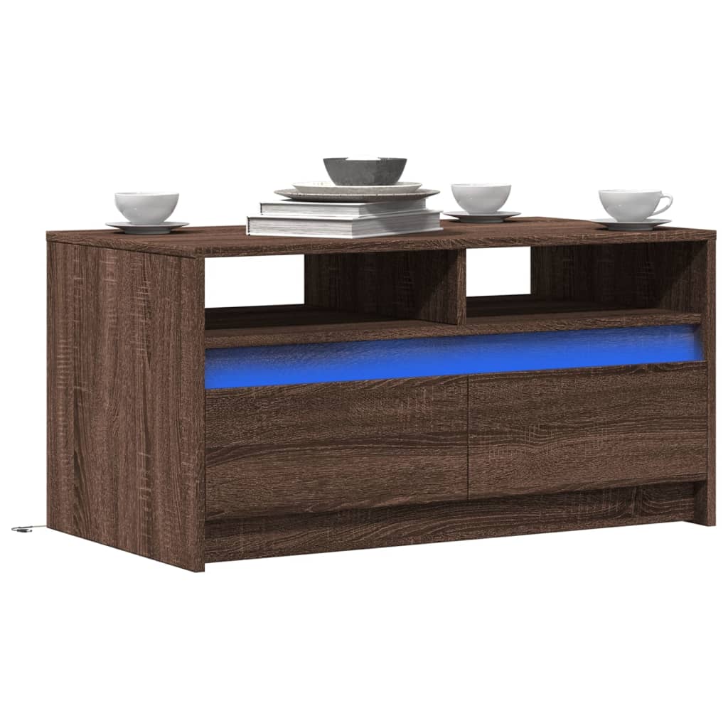vidaXL Stolik kawowy z LED, brązowy dąb, materiał drewnopochodny