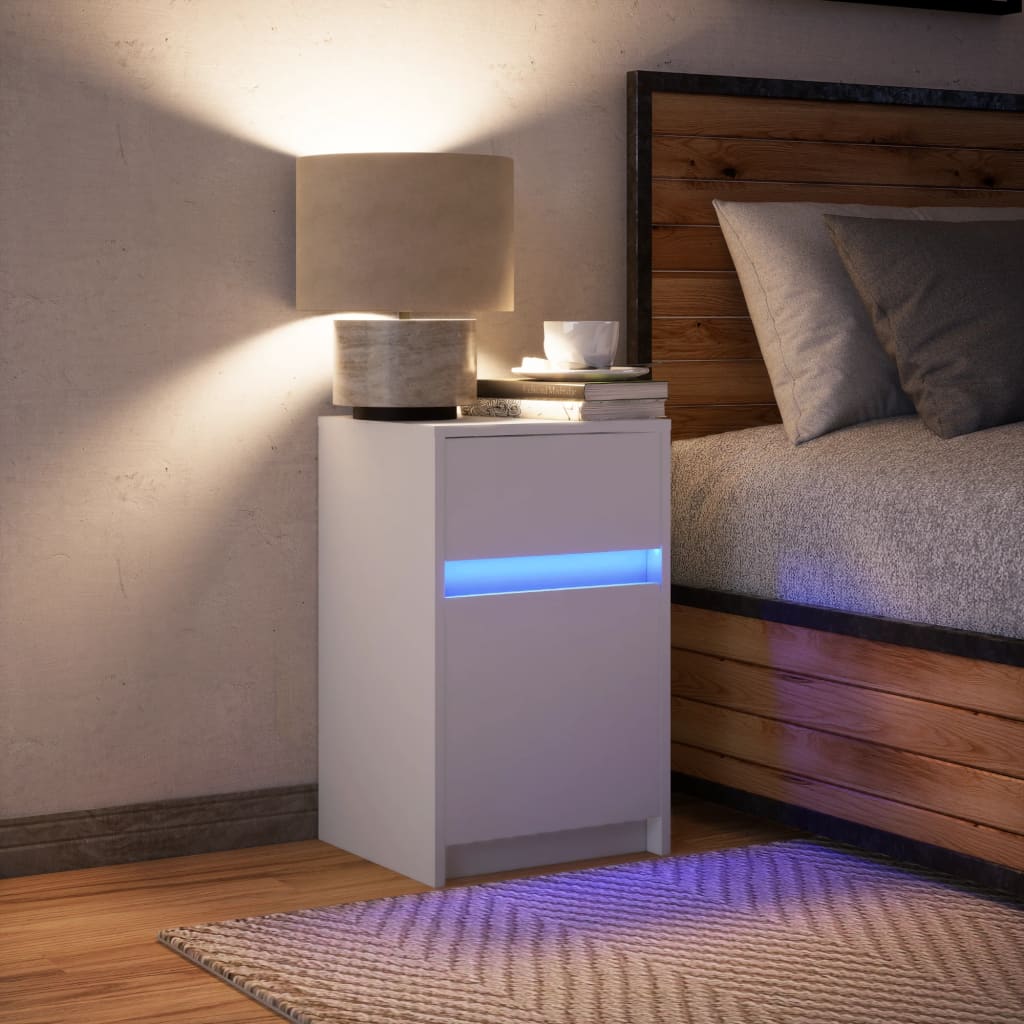 vidaXL Szafka nocna z LED, biała, materiał drewnopochodny