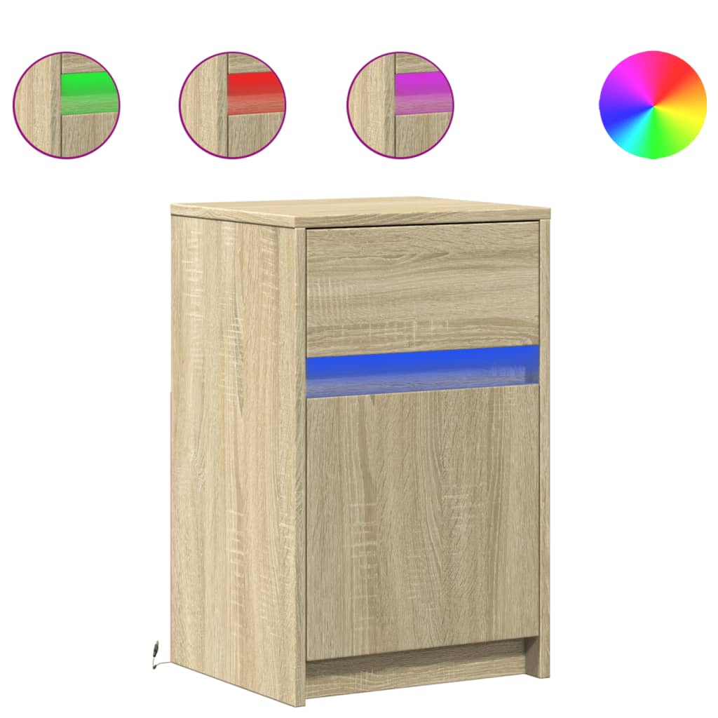 vidaXL Szafka nocna z LED, kolor dąb sonoma, materiał drewnopochodny