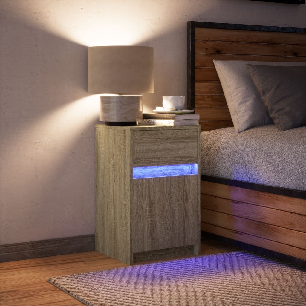 vidaXL Szafka nocna z LED, kolor dąb sonoma, materiał drewnopochodny