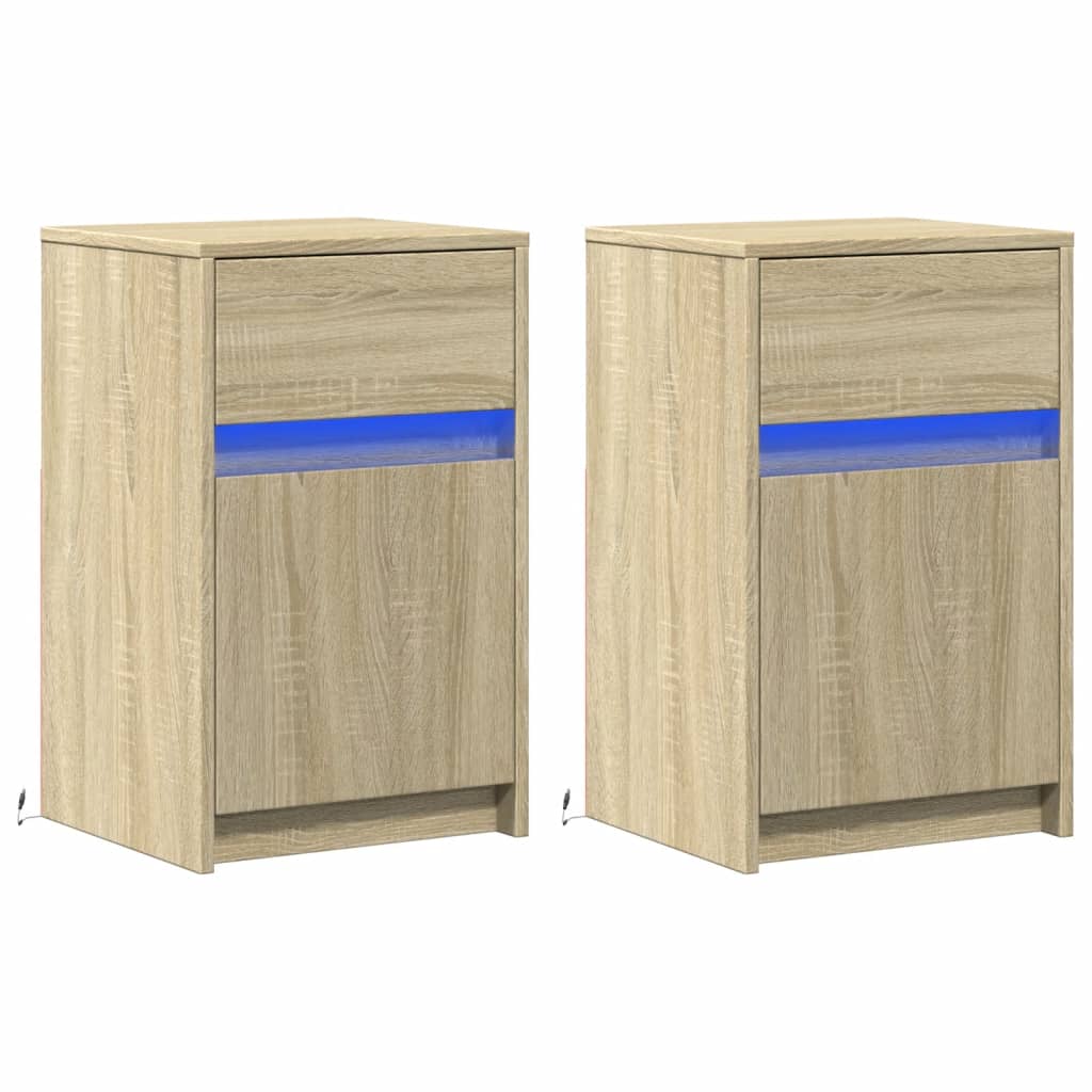 vidaXL Szafki nocne z LED, 2 szt., dąb sonoma, materiał drewnopochodny
