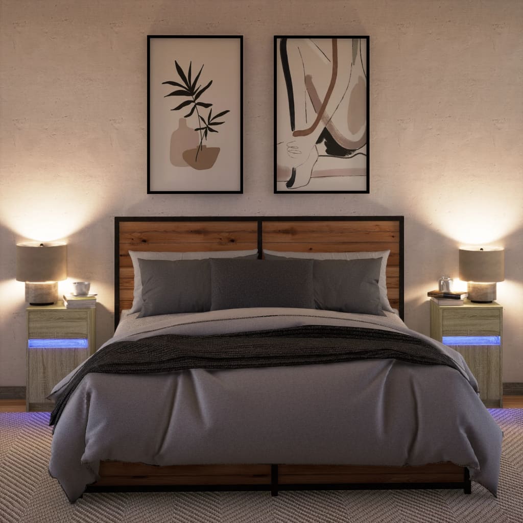 vidaXL Szafki nocne z LED, 2 szt., dąb sonoma, materiał drewnopochodny