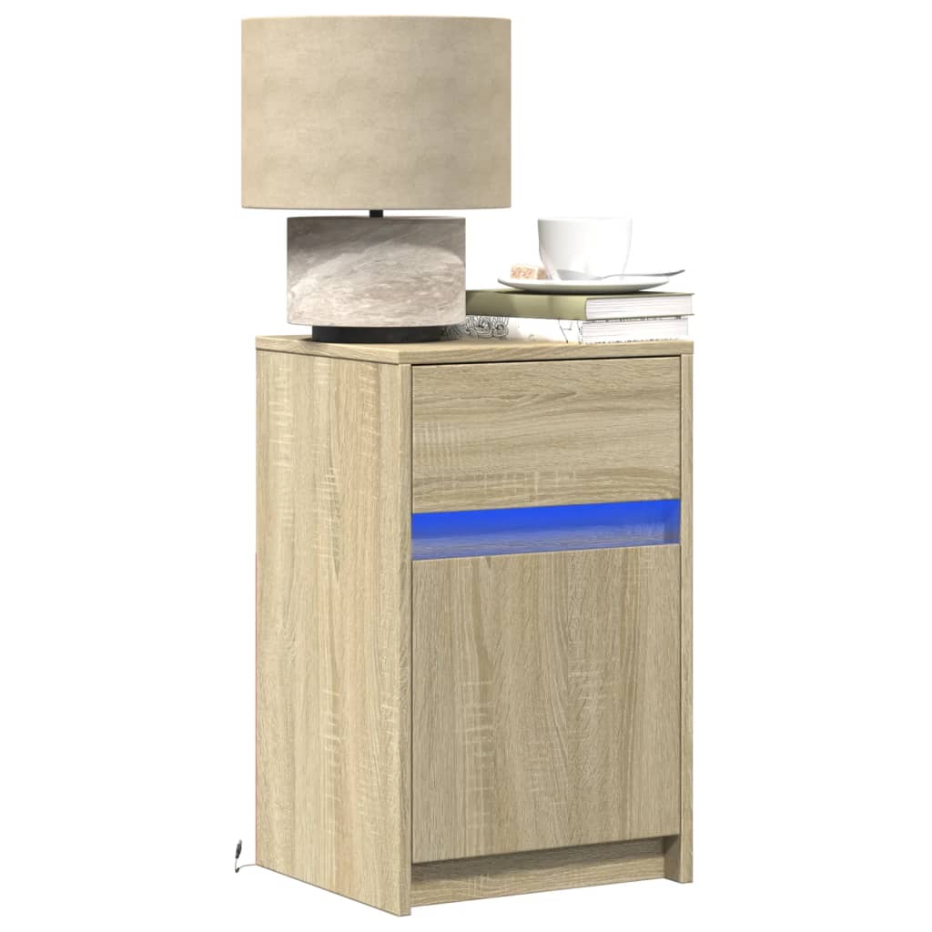vidaXL Szafki nocne z LED, 2 szt., dąb sonoma, materiał drewnopochodny