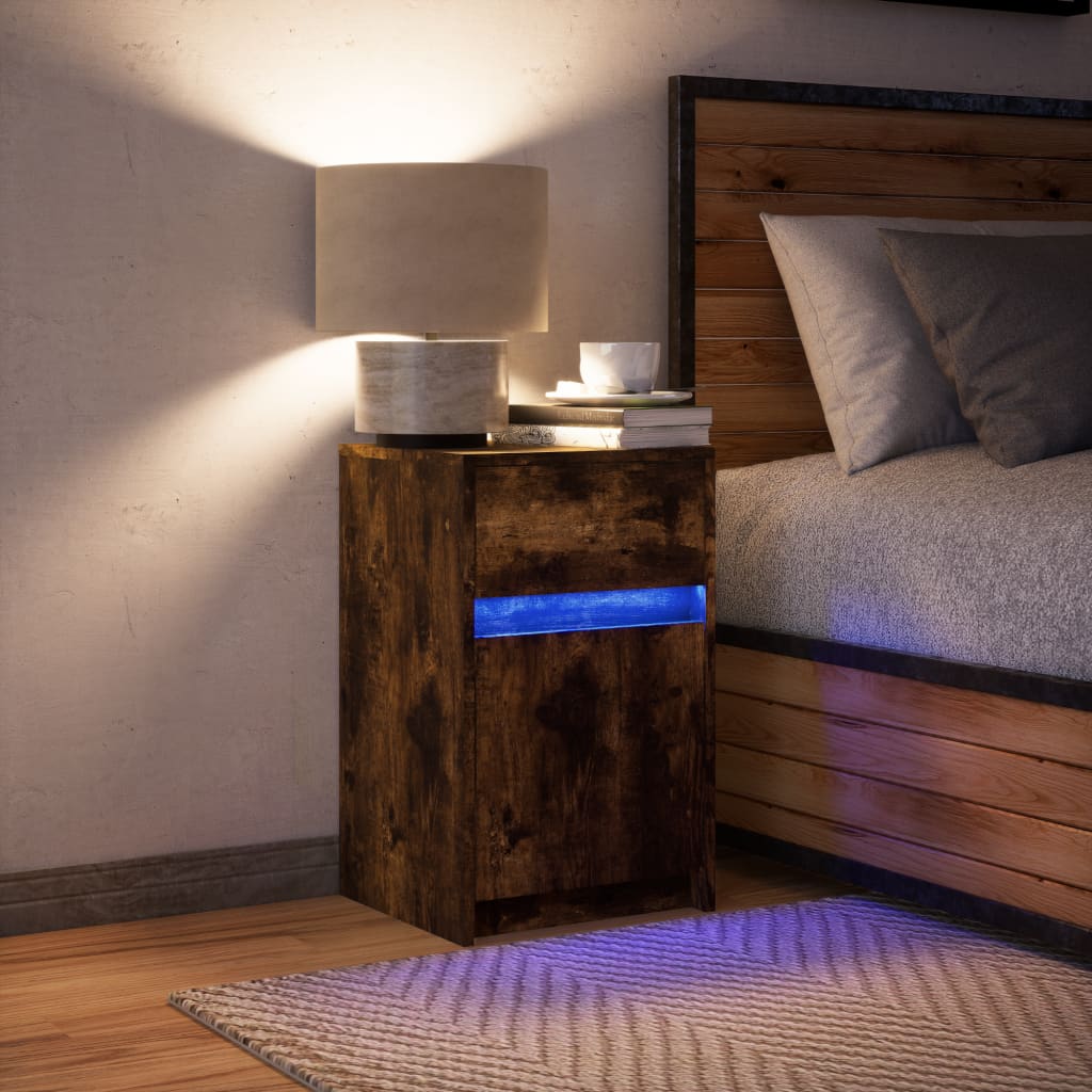 vidaXL Szafka nocna z LED, przydymiony dąb, materiał drewnopochodny