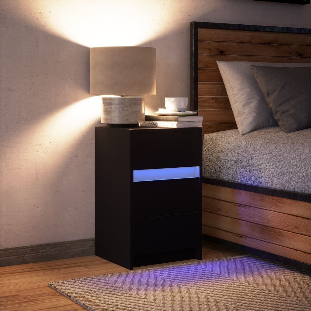 vidaXL Szafka nocna z LED, czarna, materiał drewnopochodny