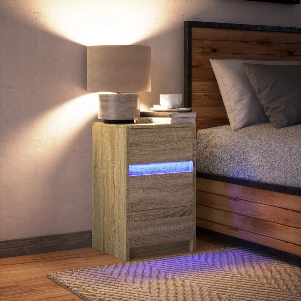 vidaXL Szafka nocna z LED, kolor dąb sonoma, materiał drewnopochodny