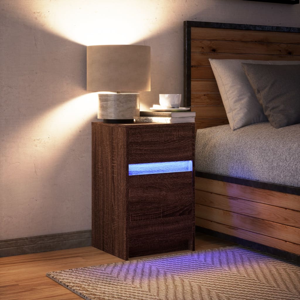 vidaXL Szafka nocna z LED, kolor brązowy dąb, materiał drewnopochodny