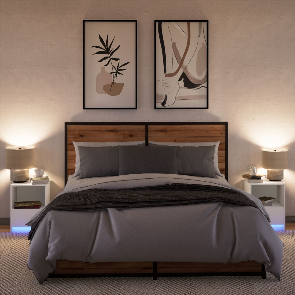 vidaXL Szafki nocne z LED, 2 szt., białe, materiał drewnopochodny