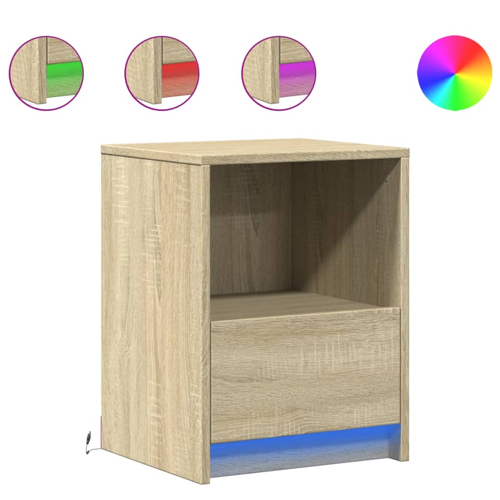 vidaXL Szafka nocna z LED, kolor dąb sonoma, materiał drewnopochodny