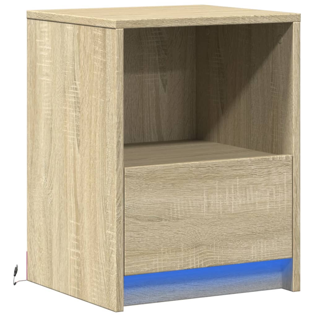 vidaXL Szafka nocna z LED, kolor dąb sonoma, materiał drewnopochodny