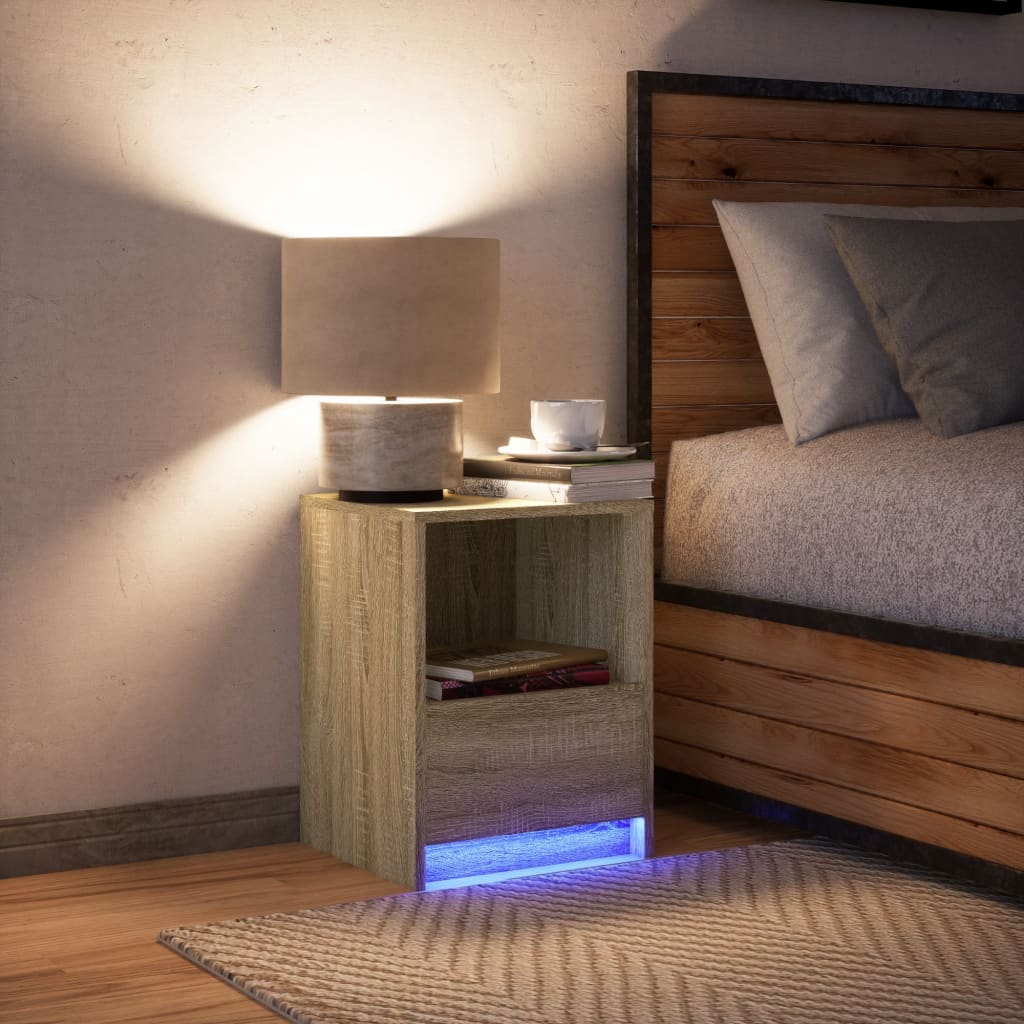 vidaXL Szafka nocna z LED, kolor dąb sonoma, materiał drewnopochodny