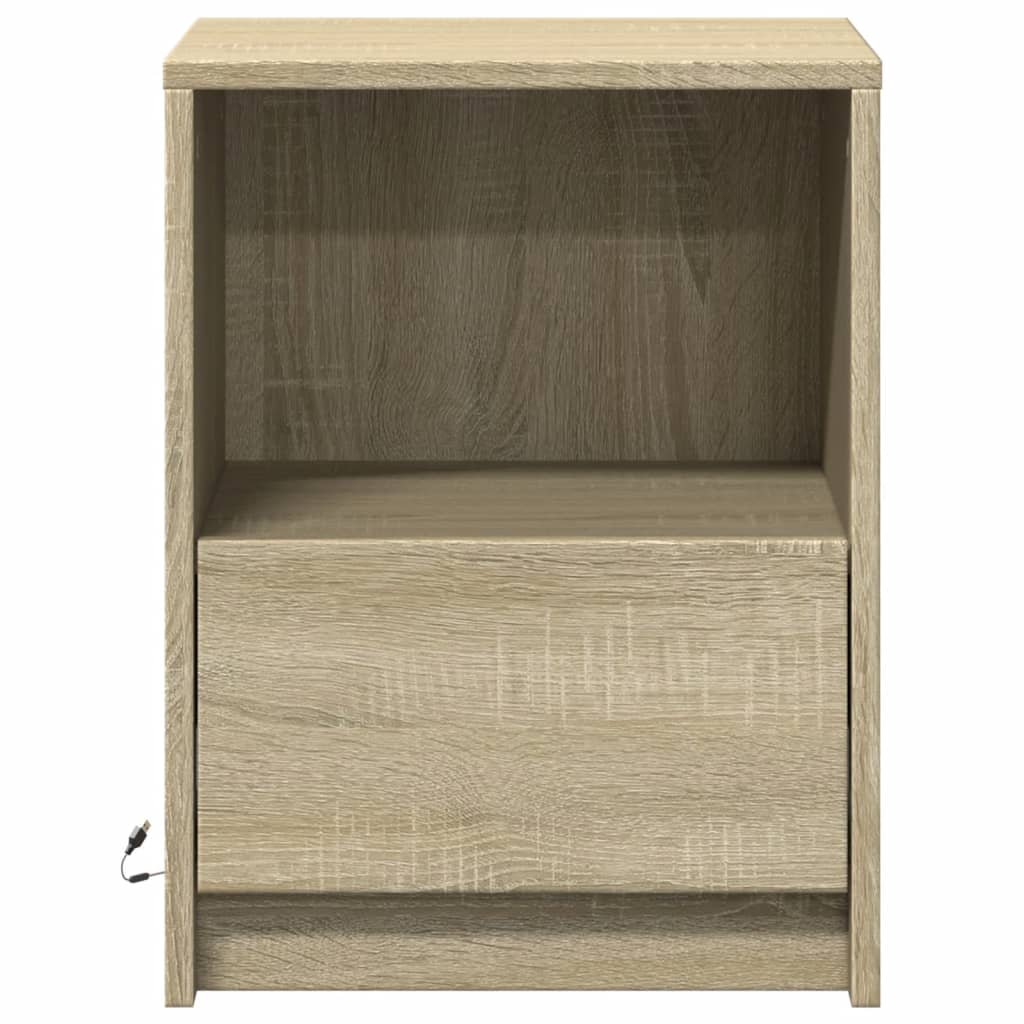 vidaXL Szafka nocna z LED, kolor dąb sonoma, materiał drewnopochodny