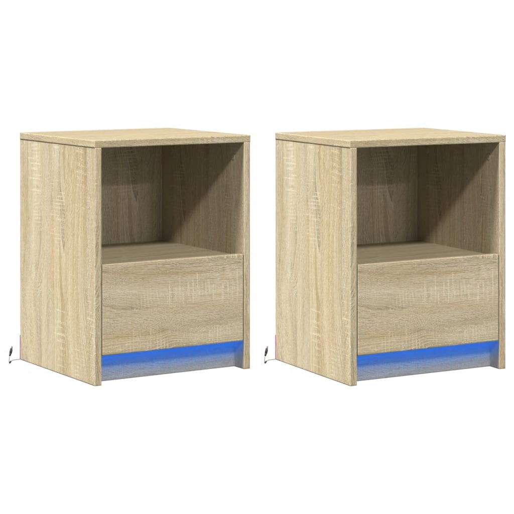 vidaXL Szafki nocne z LED, 2 szt., dąb sonoma, materiał drewnopochodny