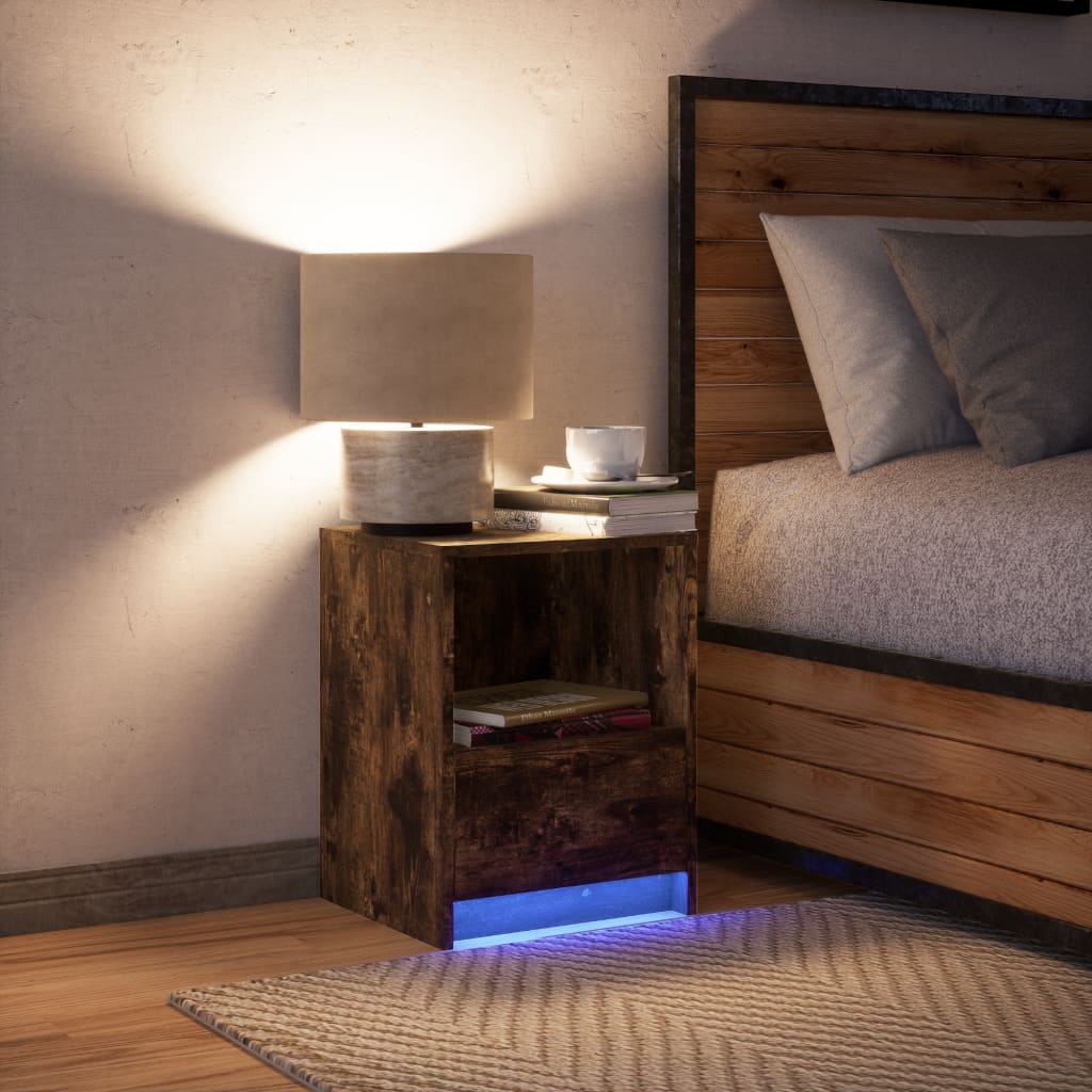 vidaXL Szafka nocna z LED, przydymiony dąb, materiał drewnopochodny