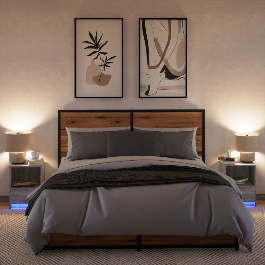 vidaXL Szafki nocne z oświetleniem LED, 2 szt., szary dąb sonoma
